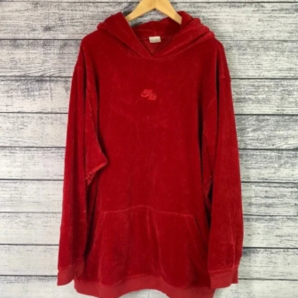 Vintage Nike Air Center Swoosh Velour Corduroy Swoosh Hoodie Red Pullover